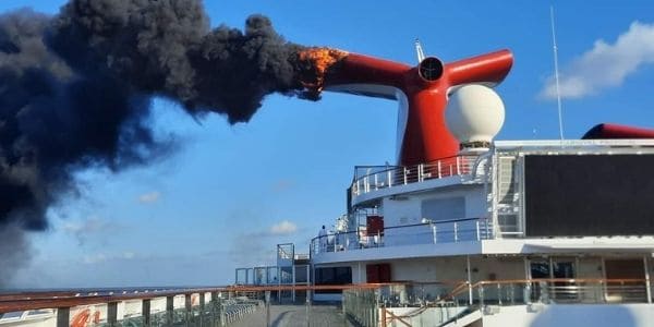 cruise boat catches fire
